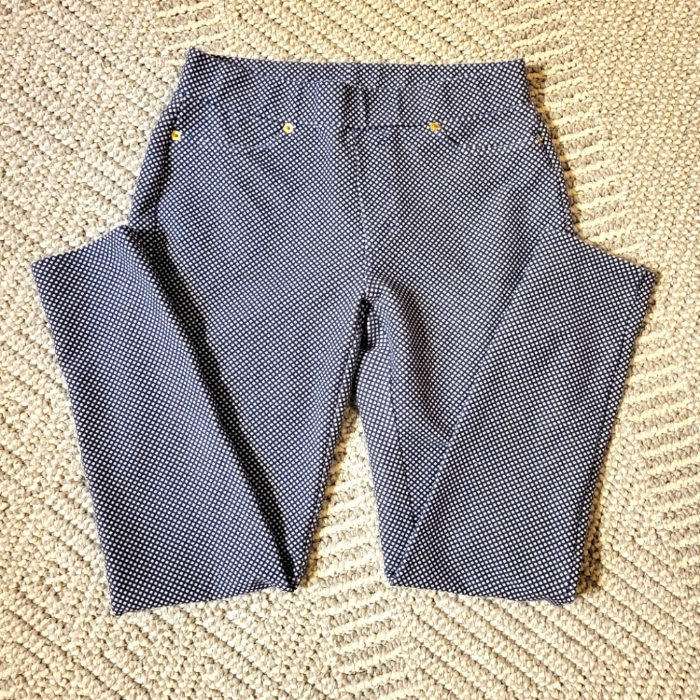 Michael Kors Women's Navy & White Gingham skinny stretch pant size medium